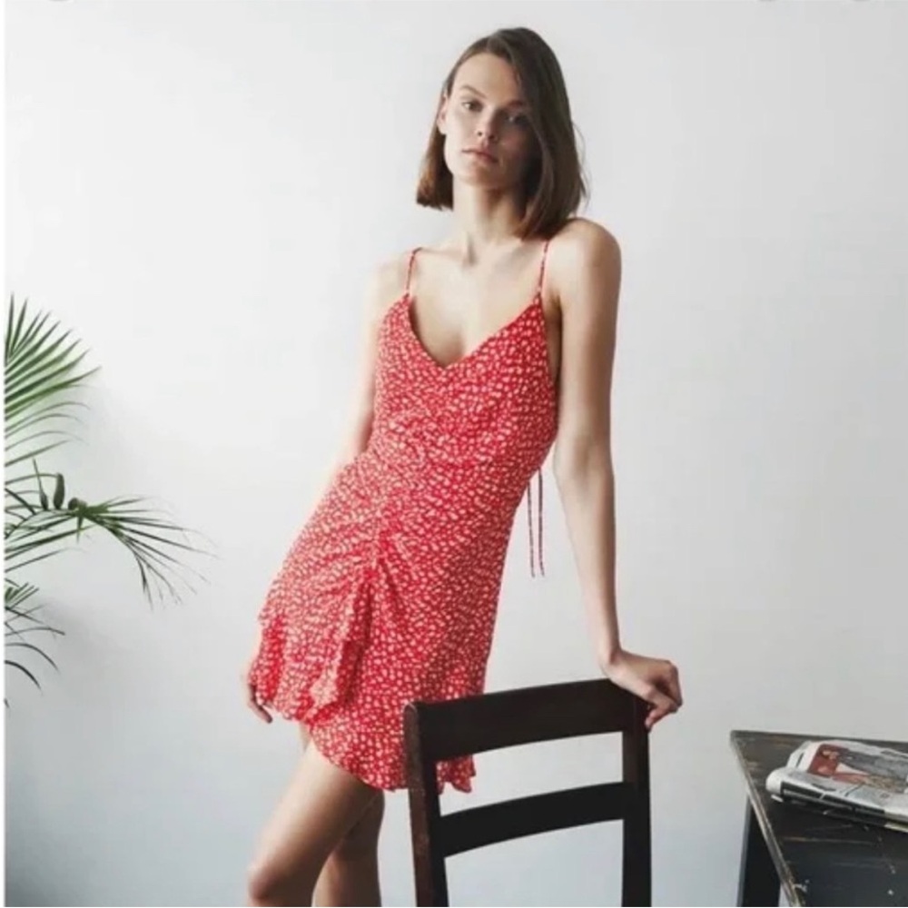 Red Floral Ruffle Slip Dress